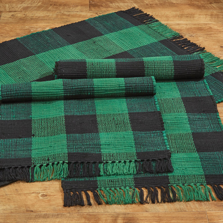 Gracie Oaks Shenaya Handmade Hand Loomed Cotton Black/Green Rug Wayfair